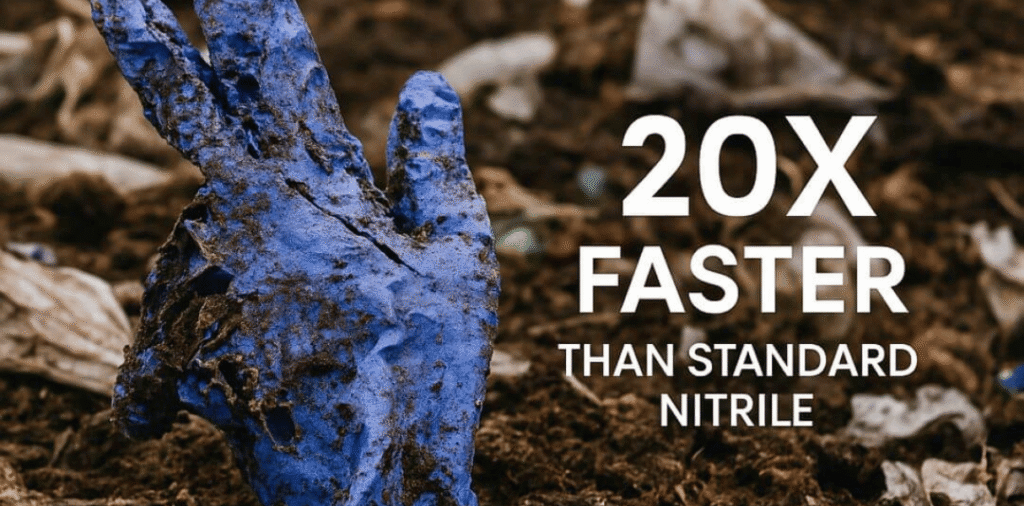 Biodegradable nitrile gloves decomposing